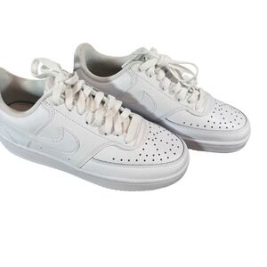 Nike Court Vision Low Triple White Leather Sneakers Womens‎ 6.5